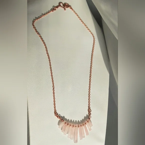 Rose Quartz Bib Necklace Artisan Crafted Copper Jewelry - Picture 7 of 14